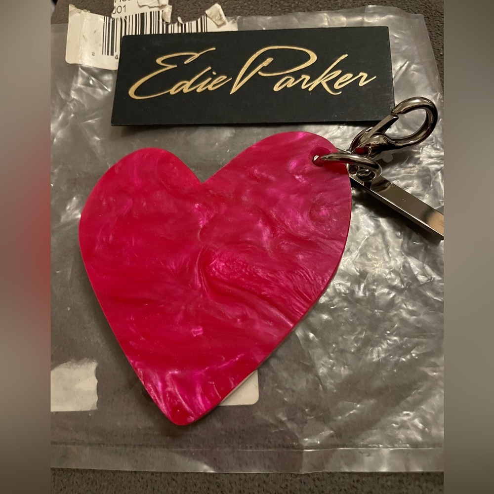 New Edie Parker Pink/Silver Heart Bag Charm/keychain